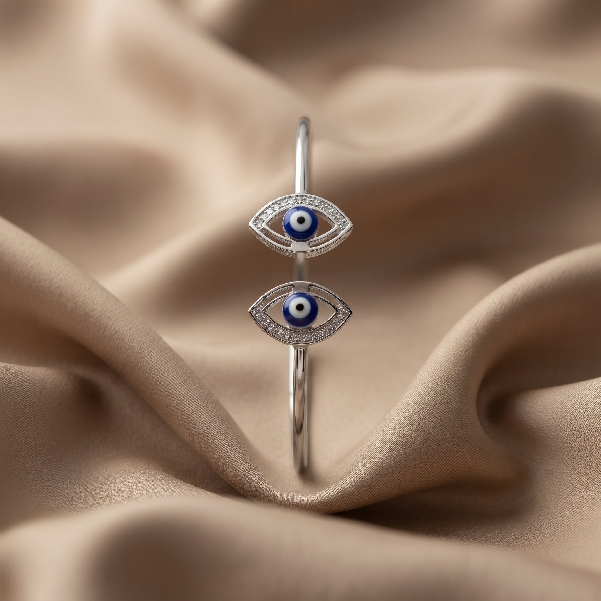 Silver Twin Navy Evil Eye Cuff Bracelet