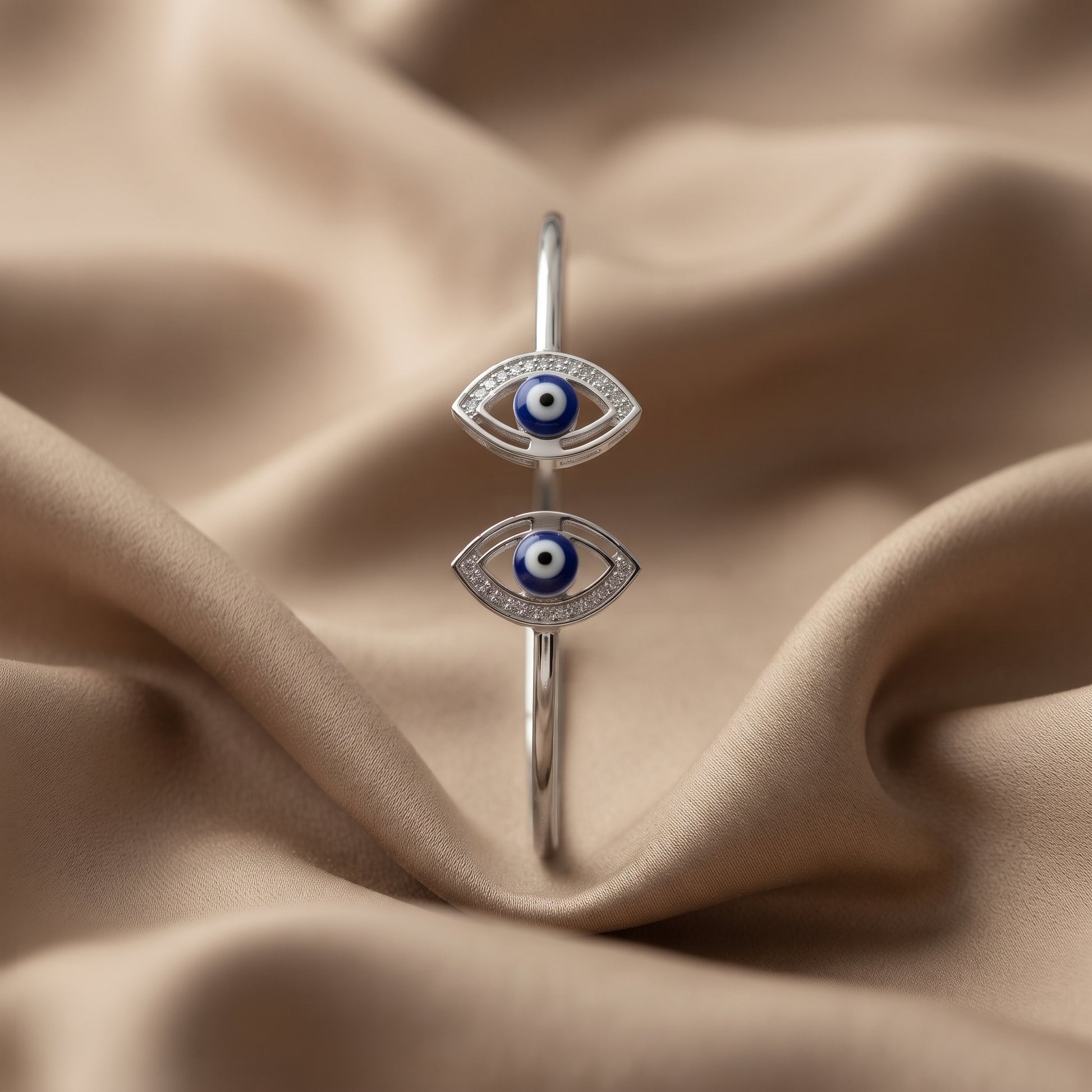 Silver Twin Navy Evil Eye Cuff Bracelet