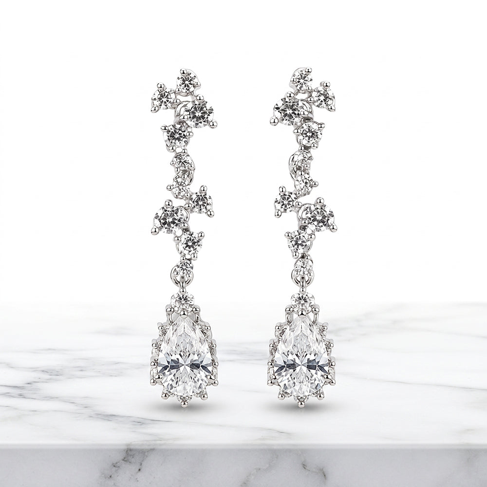 Silver Vine Pear Drop Long Earrings