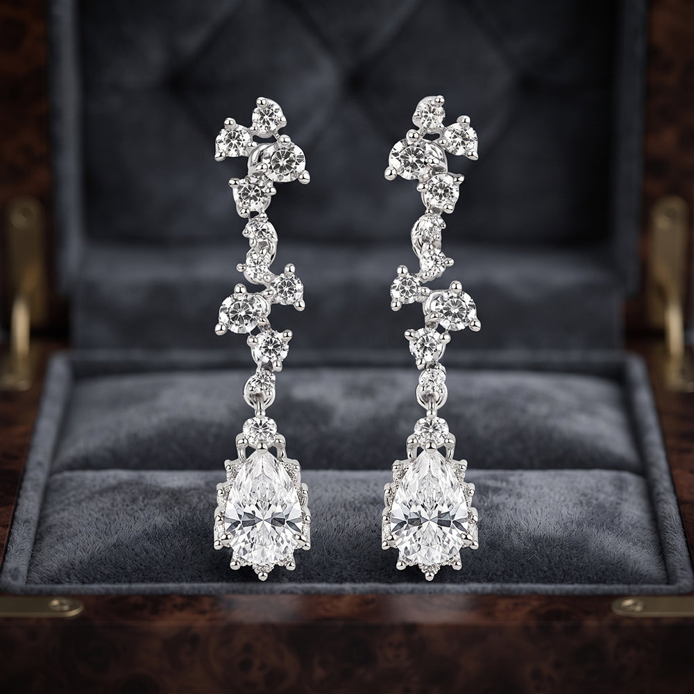 Silver Vine Pear Drop Long Earrings