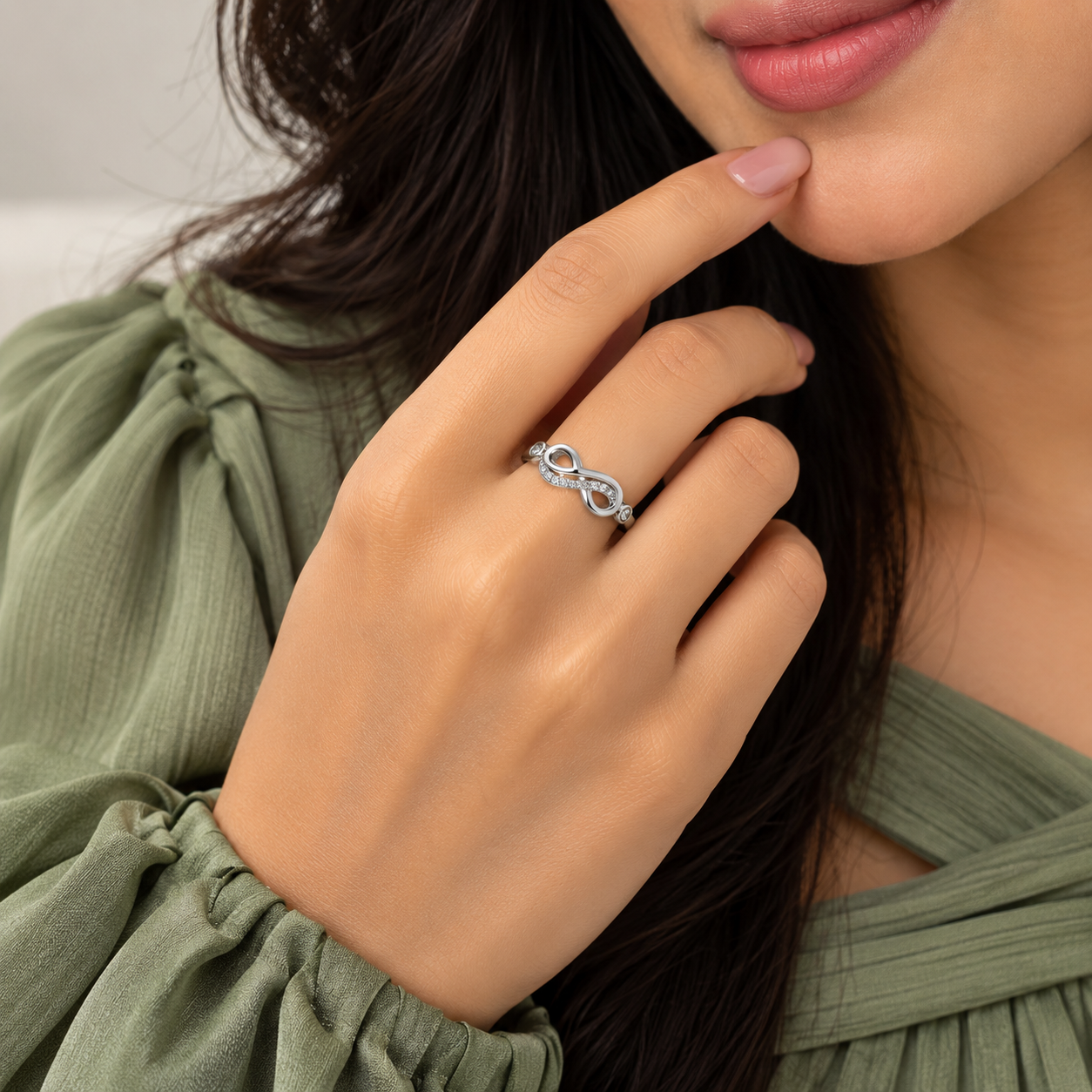 Silver Wave Band Pave Infinity Ring