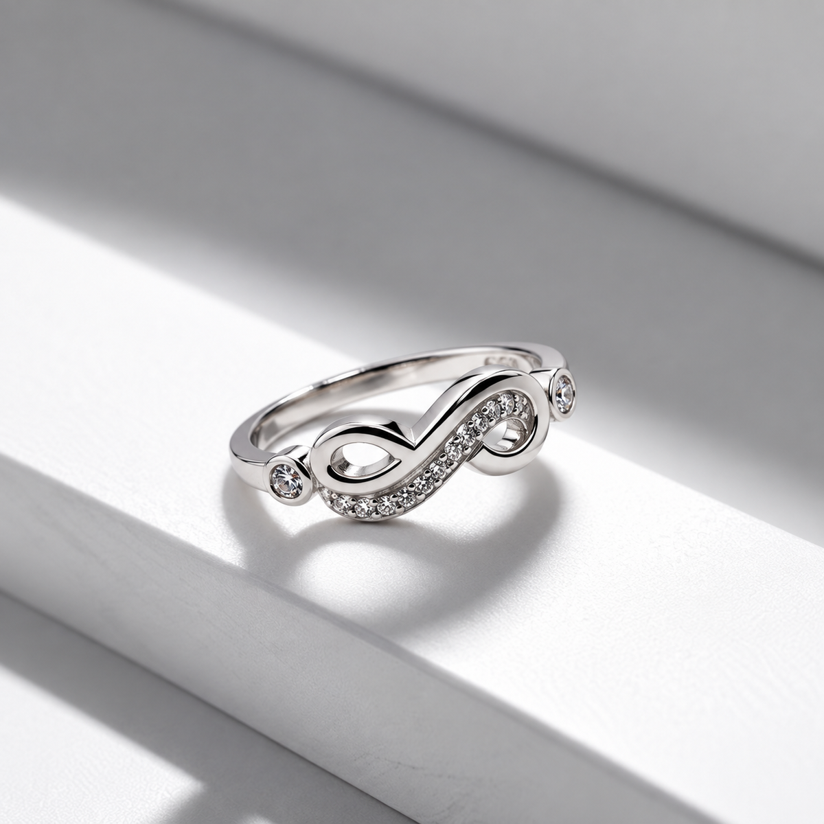 Silver Wave Band Pave Infinity Ring