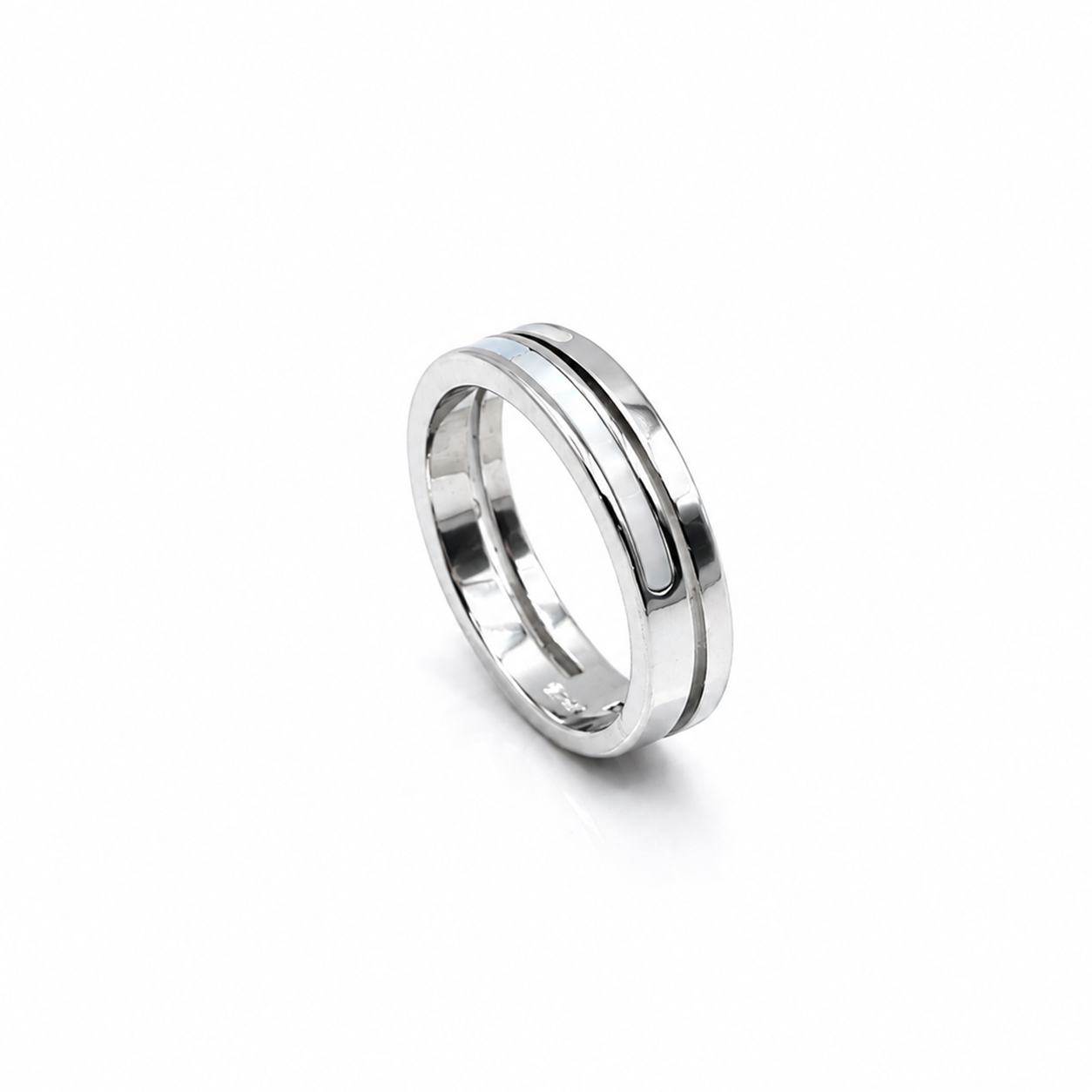 Silver White Inlay Wide Band Ring