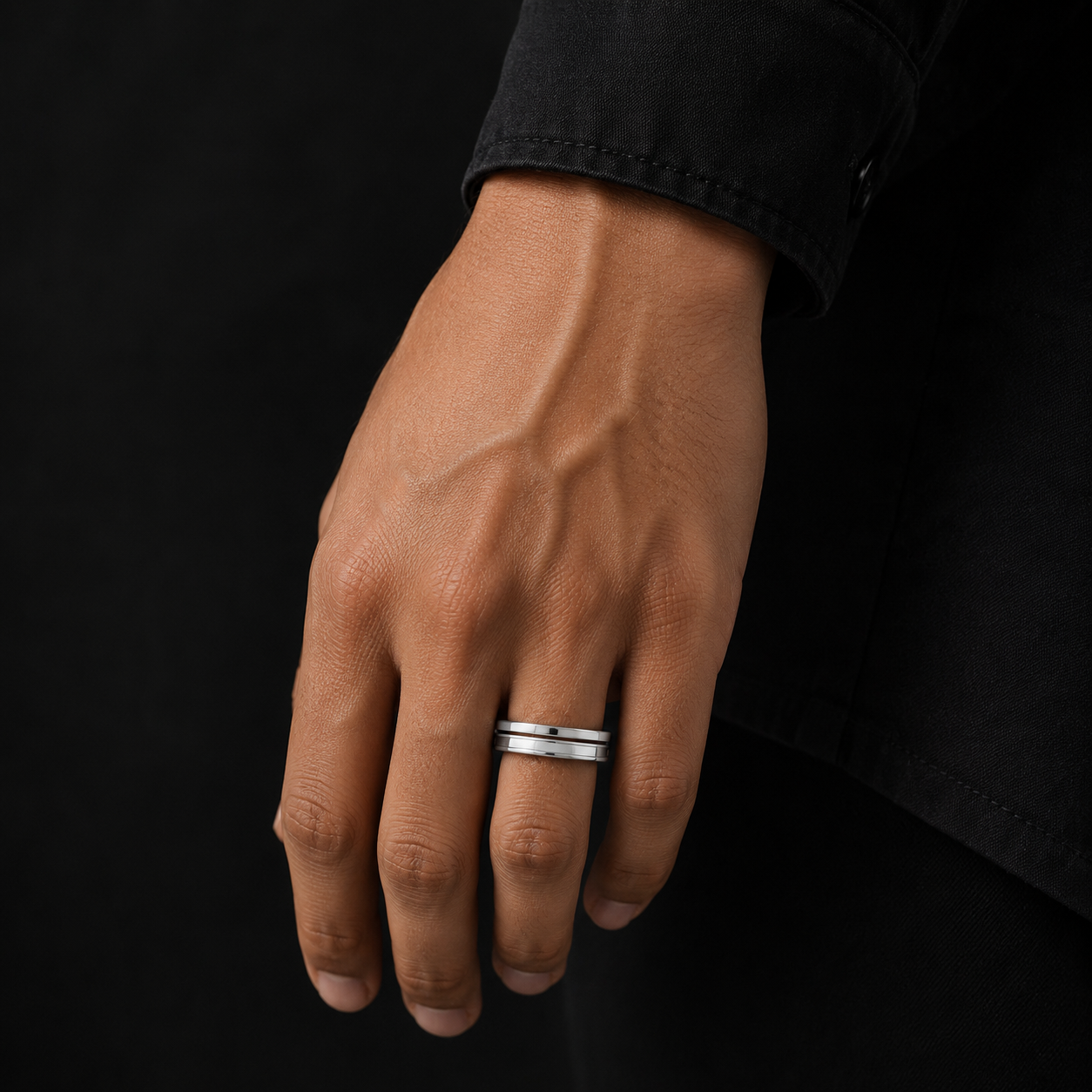 Silver White Inlay Wide Band Ring