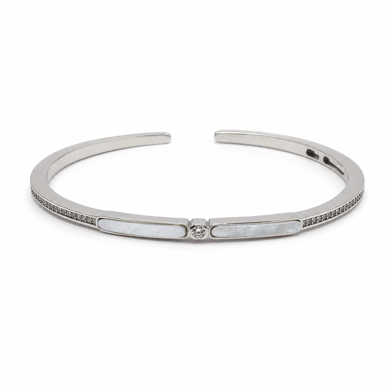 Silver Wide Mother of Pearl Bar Cuff Bracelet