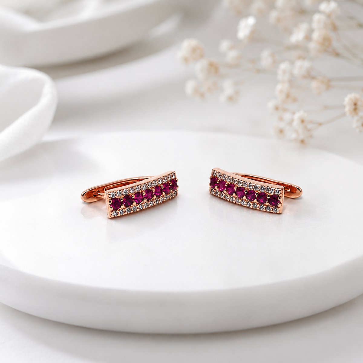 Silver Wide Pave Huggie Hoop Earrings