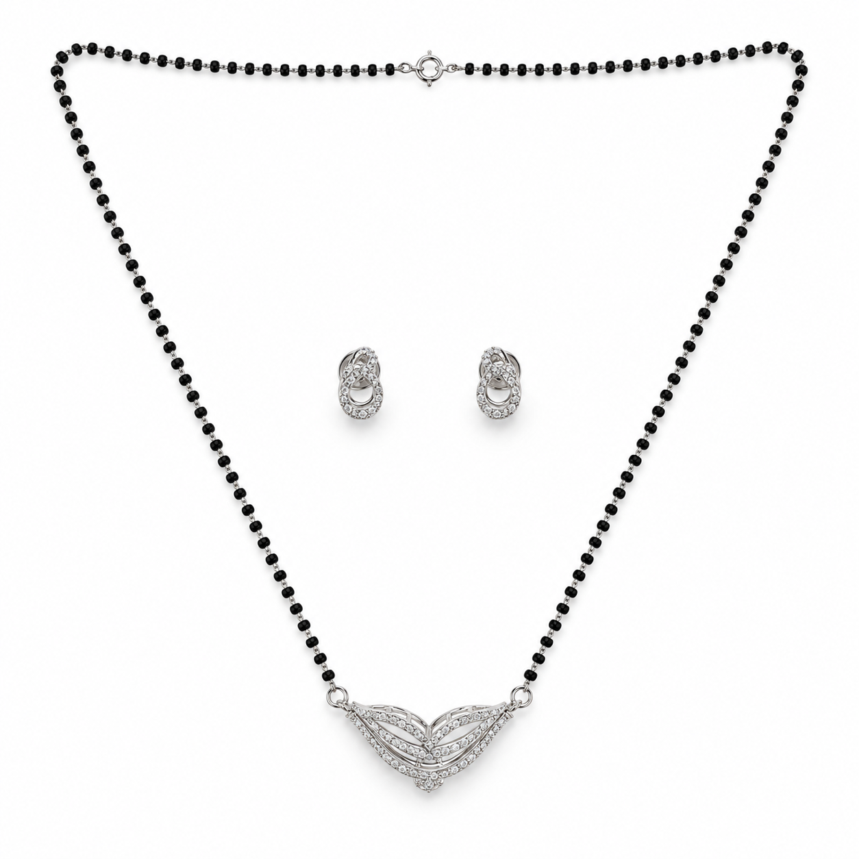 Silver Wing Leaf V Pendant Mangalsutra Set