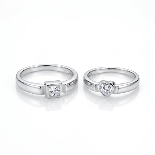 Sterling Silver Heart & Square Couple Rings