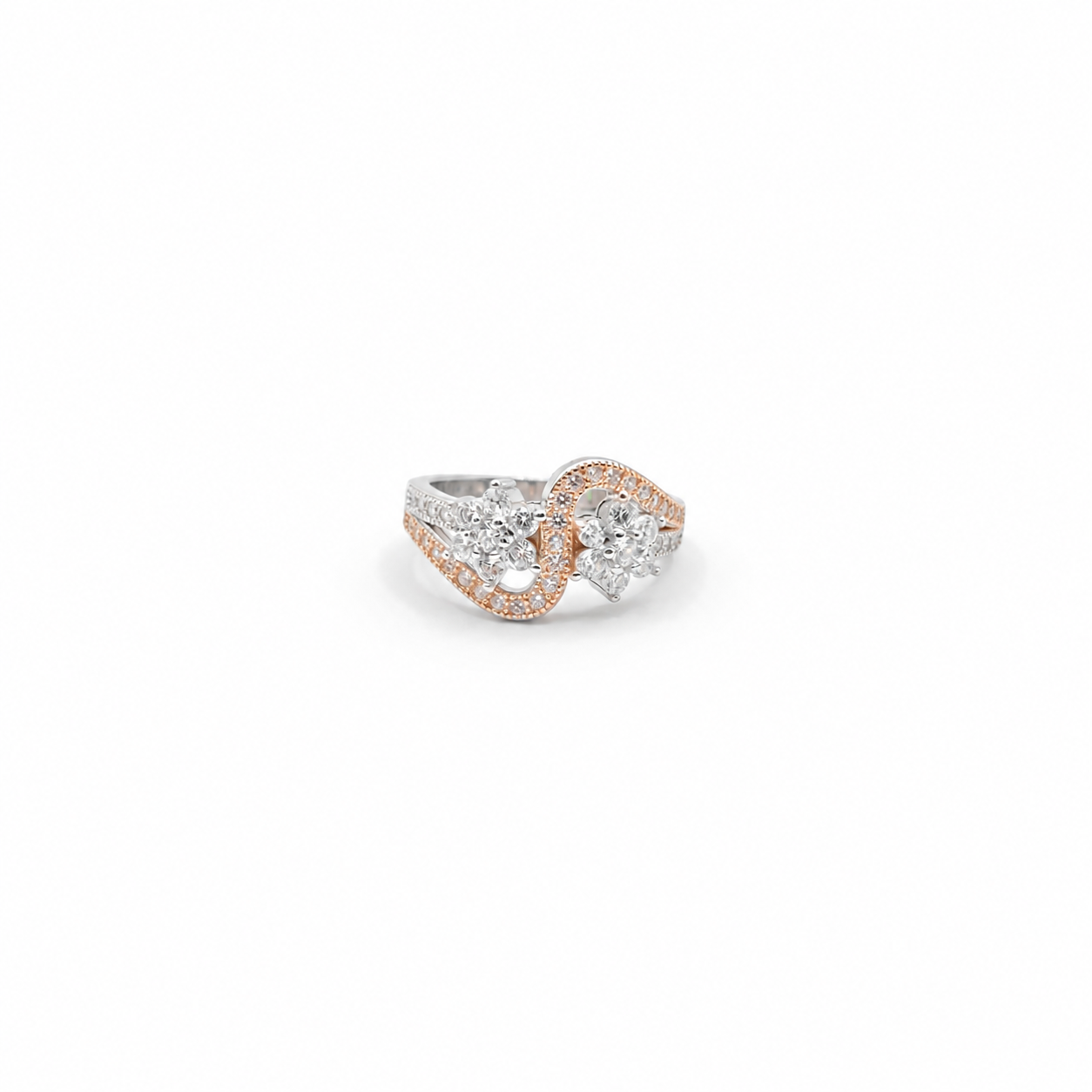 Two Tone Twin Stone Bypass Ring