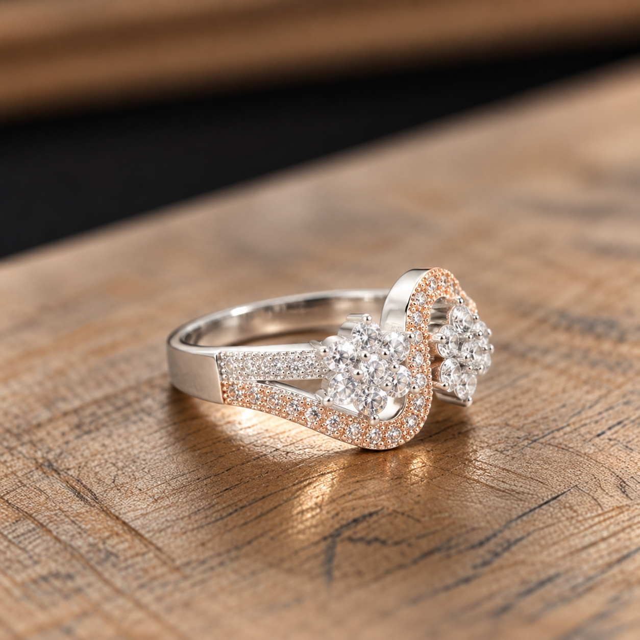 Two Tone Twin Stone Bypass Ring