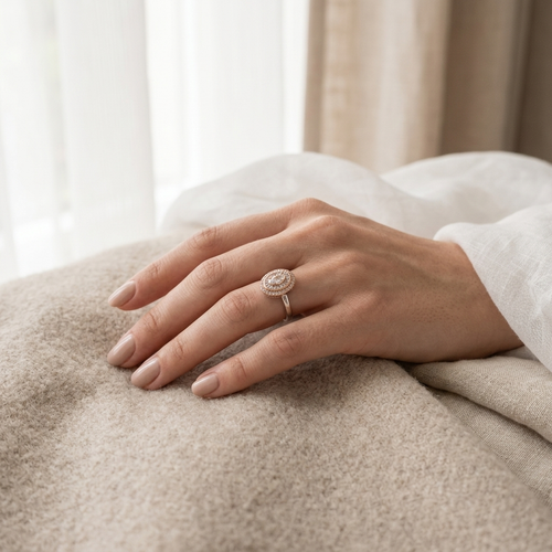 Two-Tone Vintage Oval Halo Ring