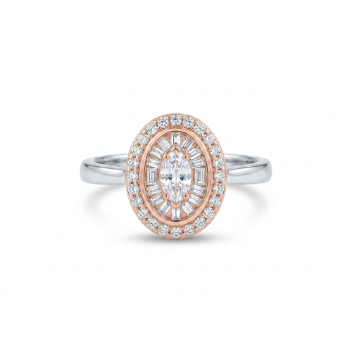 Two-Tone Vintage Oval Halo Ring